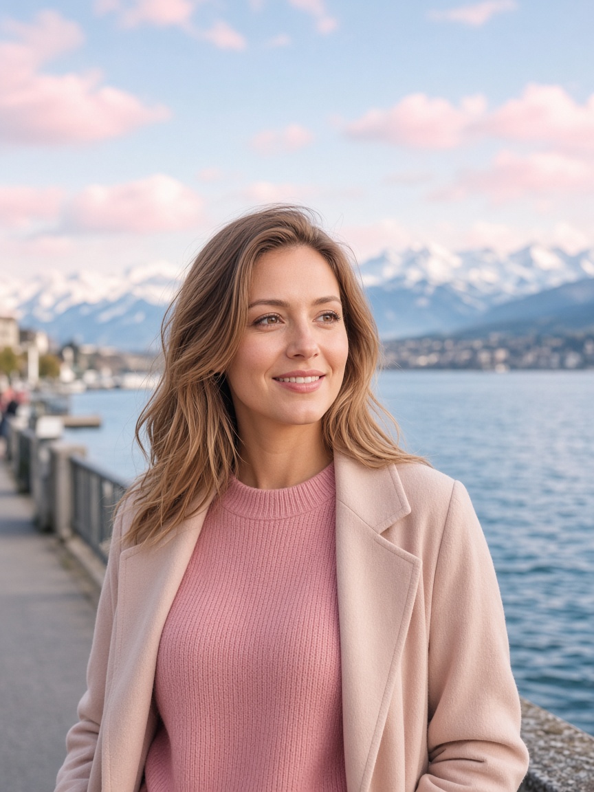 Frau am See in der Schweiz